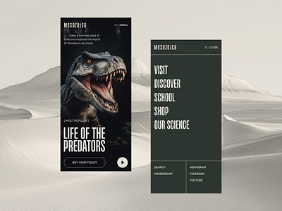 Mesozoica Museum clean composition design generation graphic design homepage logo midjourney minimalism mobile interface museum predator ui uiux ux web design