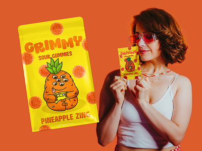 Grimmy - sour gummies branding & packaging bold bold branding brand brand identity branding candies candy brand graphic design illustrations kids brand logo logo design logotype mascot packaging packaging design sweet trend trendy design visual identity