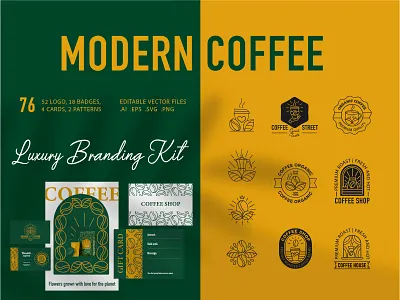 Coffee Line Art Branding Kit badges branding cards coffee design emblems graphic design illustration line art logo pattern vector