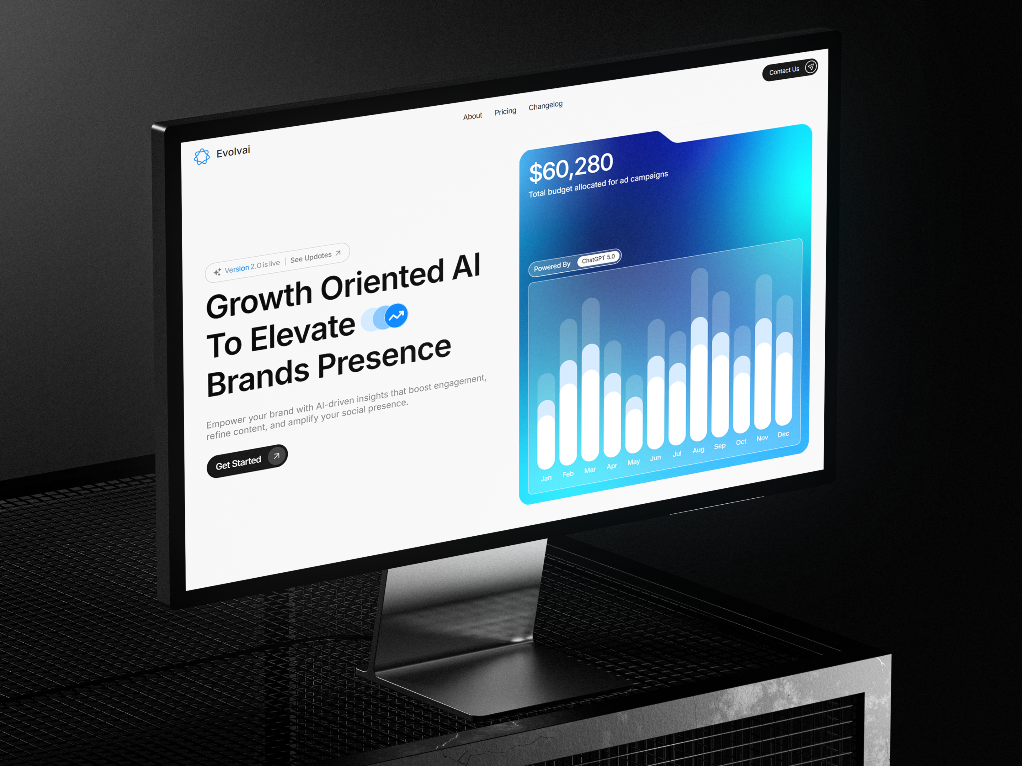 Social Media AI SaaS Web Design & Development | Evolvai agency ai bento blue framer it minimal modern saas social media tech ui ux web design web development webflow website