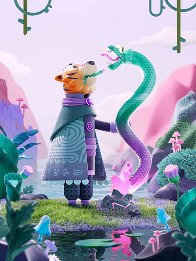 NO.B / 疆良JiangLiang - 36days 3d 3d animation animation c4d illustration motion graphics tiger