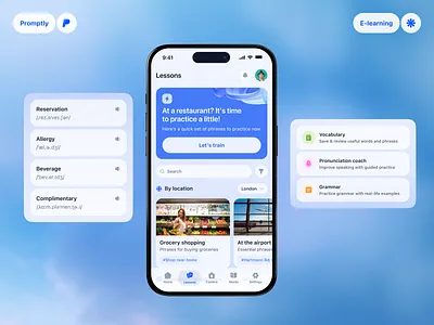 Mobile App Design for Language Learning – Promptly app interfaces app landing page daily learning app duolingo e learning edtech app education app education icons education tools education website learning app learning icon learning management system mobile app design mobile app ui mobile learning modern app ui phenomenon studio ui ux design web app