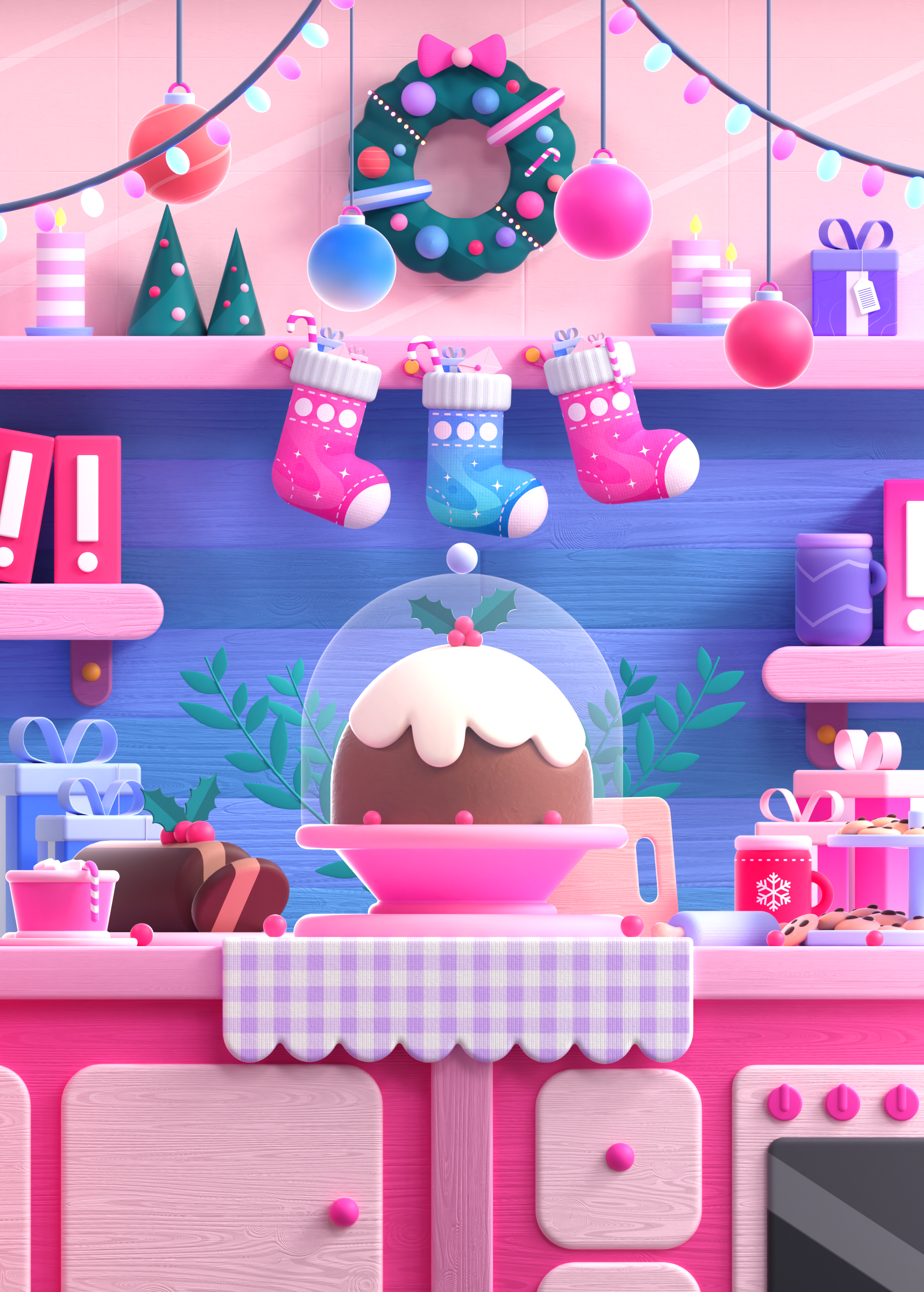 Cooking a christmas cake 3d 3d illustration christmas color colorful cute design illustration landing wallpaper