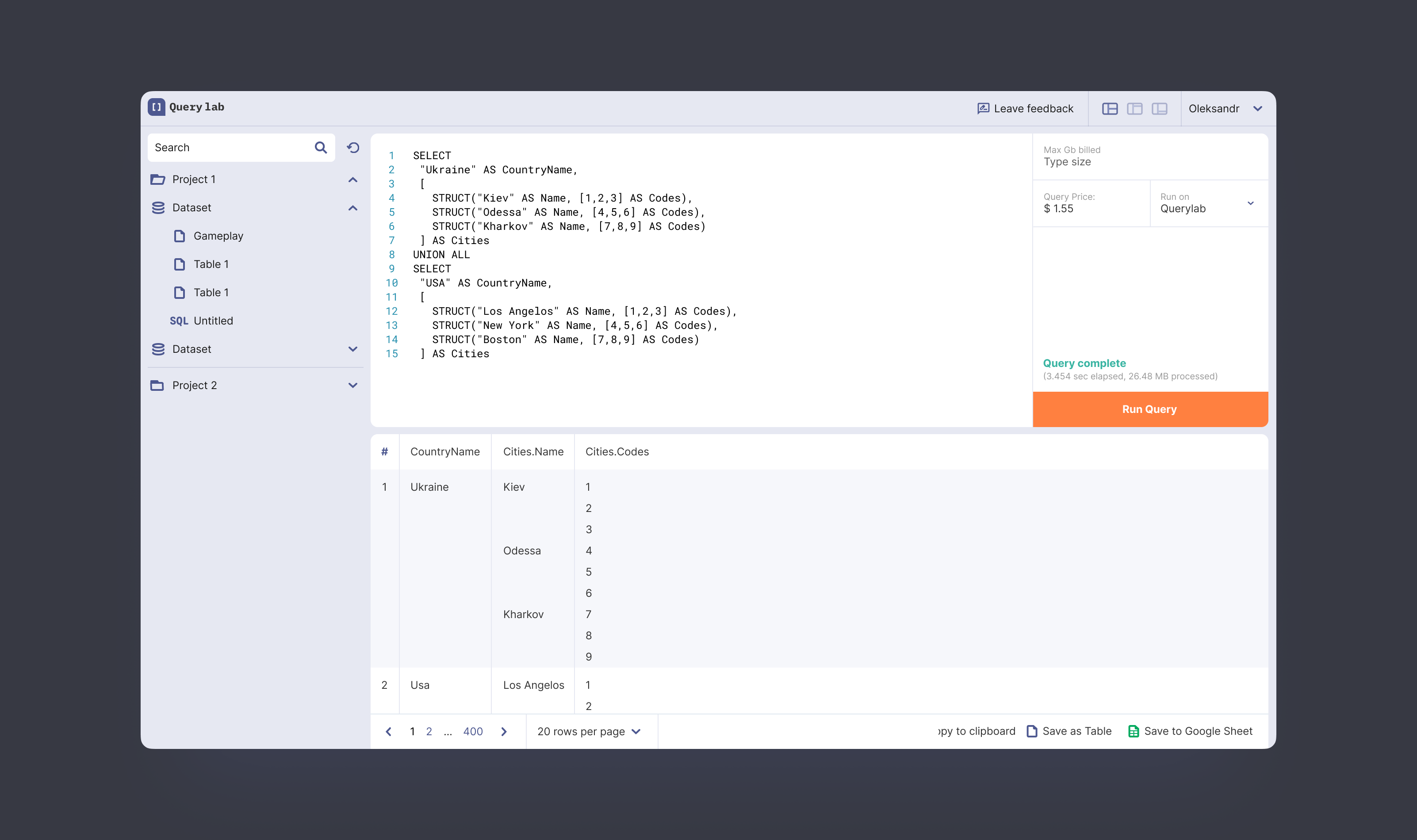 Querylab.io (2023) analysis app b2b dashboard data query saas