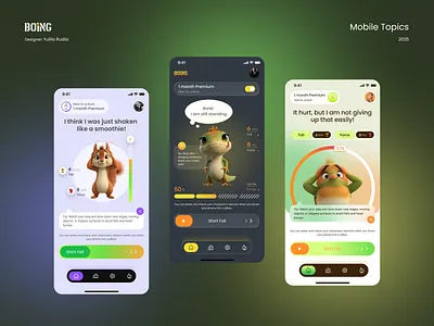 Mobile topics 3d app design character design figma gamification health tracking interaction logo mobi mobile app mobile concept mobile interface mobile ui motion tracking product design topics ui ux ux mobile