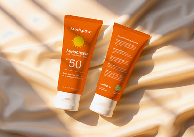 MEDIGLOW - Sunscreen Label Design Concept 3d branding cosmetics cosmetics label design design graphic design graphic designer graphics label design label graphics minimal packaging design packaging label print design print ready product label design professional sunscreen label tube label vector