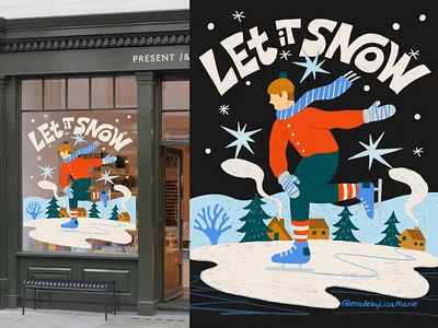 "Let it Snow" winter wonderland illustration series cabin cozy ice ice skate illustration landscape lettering magic merchandise nature outdoors snow storefront whimsical winter winter wonderland