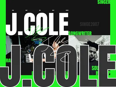 High-Impact Hero Interface Concept for J.Cole artist artist brand bold composition contrast creative grid hero hip hop interface j.cole layout modern music neon signature typography ui visual web