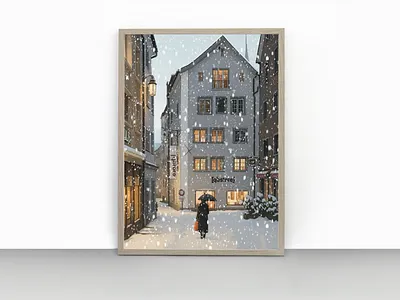Scandinavian Christmas Village Snow Scene Art architecture art artwork avenue backgrounds banner booklet border building christmas christmas card christmas lights city landscape corner cosy cover december downtown europa european