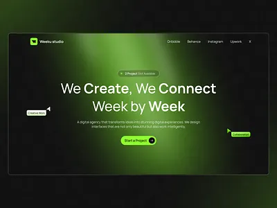[Hero] Weeku Website dark elegant gradient green hero modern shadow spotlight studio ui uiux website weeku