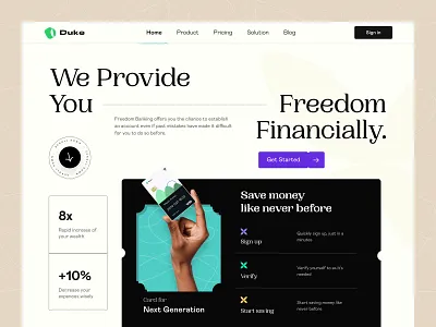 Duke - Banking Landing Page for FinTech Design banking digital banking ui dribbble best financial financial service fintech design fintech ui fintech website landing page design minimal ui money management product design saas design saas landing page ui design uiux user experience wallet web design website landing page