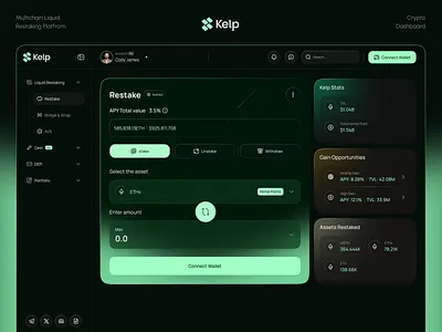 Kelp — DeFi Portfolio & Liquid Restaking Dashboard UI | Crypto clean ui cryptodashboard dark ui defi defidashboard design finance product ui ux web web3