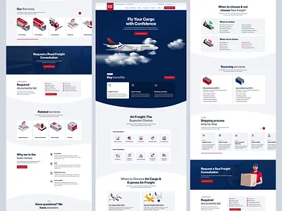 Logistics Landing Page UI for Freight Services air freight branding clean design corporate website freight website illustration design landing page logistics ui logistics website design modern ui responsive design road freight sea freight service page supply chain ui transport transportation design ui design web design website landing page design