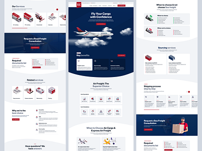 Logistics Landing Page UI for Freight Services air freight branding clean design corporate website freight website illustration design landing page logistics ui logistics website design modern ui responsive design road freight sea freight service page supply chain ui transport transportation design ui design web design website landing page design