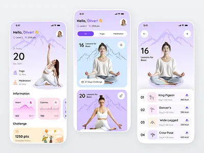 Yoga & Meditation App – Clean Minimal UI app concept app designer clean ui daily routine fitness design health tracker meditation app minimal design mobile ui modern ui smooth interface ui ux design ui ux designer for app wellness ui workout app yoga app