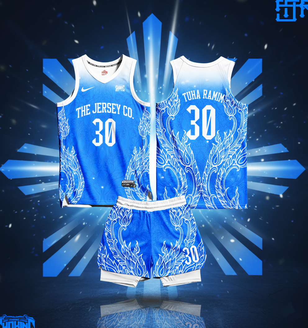 Blue Phoenix Basketball Jersey Design Custom Uniform apparel design basketball jersey custom jersey design graphic design illustration jersey design kit design sports branding sports uniform sportswear team jersey uniform mockup vector