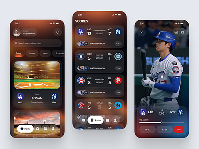 Sports Streaming & Scoreboard App Design app dashboard app design bet bet app casino clean ui designer game live streaming match tracker mobile mobile app designer mobile designer player stats real time score sports analytics sports app sports design sports game sports insights
