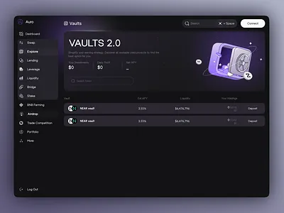 Crypto Vaults Page crypto design crypto vaults investing platform user panel vaults web app web ui web3