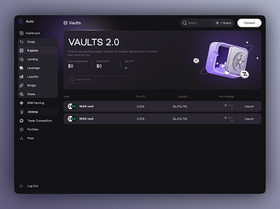 Crypto Vaults Page crypto design crypto vaults investing platform user panel vaults web app web ui web3