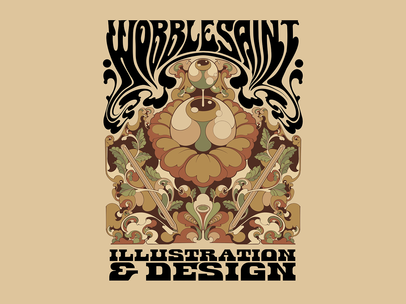 WOBBLESAINT DESIGN & ILLUSTRATION MERCHANDISE 70s album artwork branding illustration logo merchandise music poster psychedelic retro rock totebag trippy tshirt unique vintage