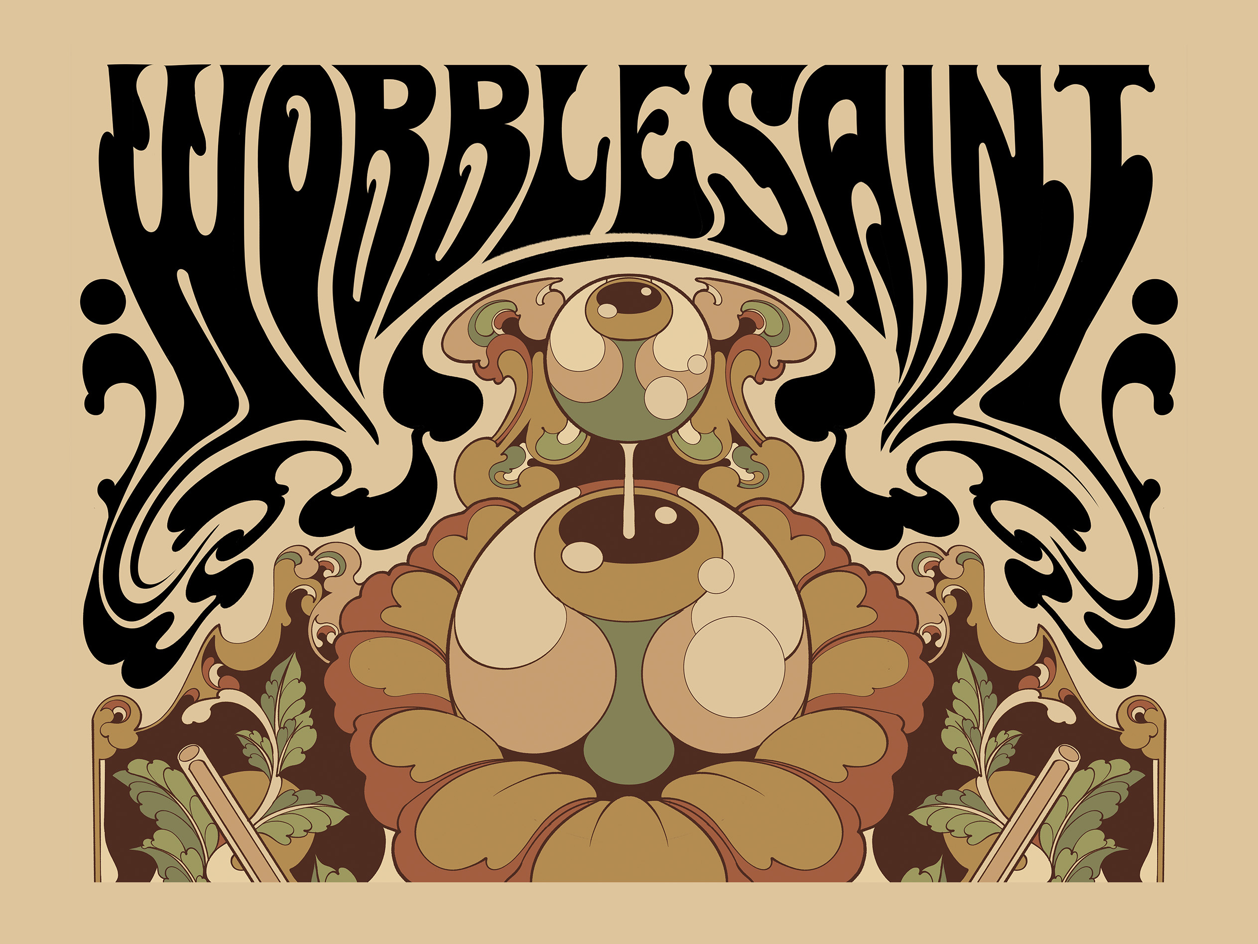 WOBBLESAINT DESIGN & ILLUSTRATION MERCHANDISE 70s album artwork branding illustration logo merchandise music poster psychedelic retro rock totebag trippy tshirt unique vintage