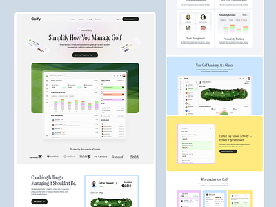 SaaS Landing Page UI for Golf Platform clean design dashboard ui golf app landing page marketing website minimal ui modern ui product page product website saas design saas landing software design ui design web app design web design