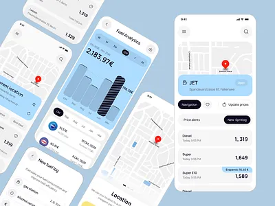 Gas Station Finder & Fuel Analytics App– UI/UX Design analytics analytics chart business finance finance tracking finance ui financeapp fuel fuel analytics fuel app fuel finder fuel map gas station gas station finder location app mobile mobile app petrol station productdesign uxdesign