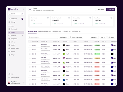 E-Commerce Store Management crm dashboard e commerce kpi management orders product design saas sidebar store table component ui design webapp