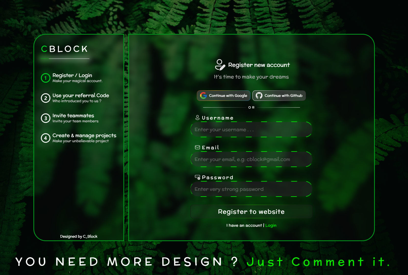 Register panel | Forest design idea by Mohammad on Dribbble