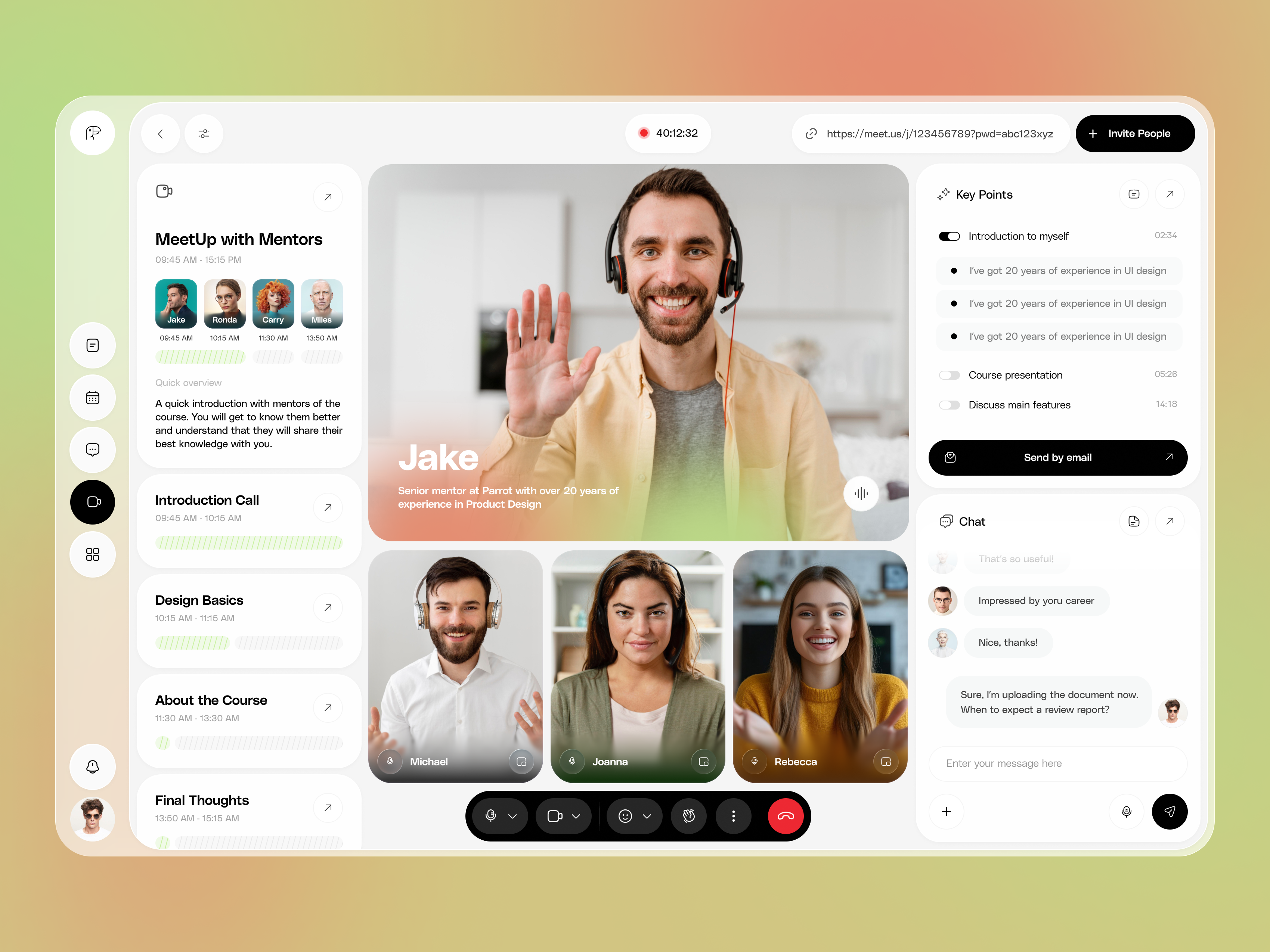 Parrot Education Platform - Video Meet Up app clean course education google meet lection meeting mentor minimal ui videocall web white zoom