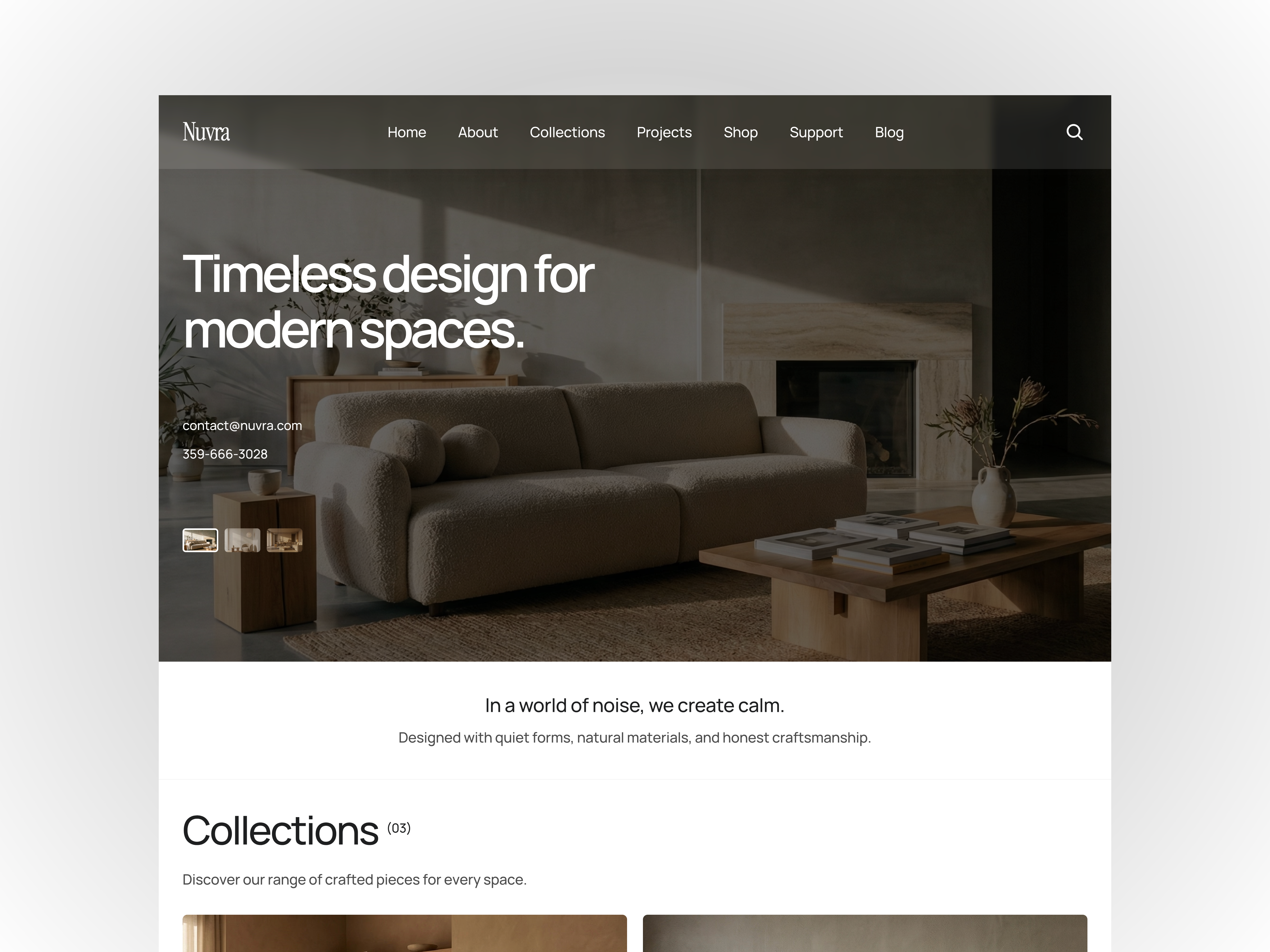 Nuvra · Studio + Shop for Modern Brands 3d animation branding figmadesign framer furniture graphic design motion graphics nocode product design shop studio ui uidesign uiux uxinspiration uxuidesign web design web development webdesign