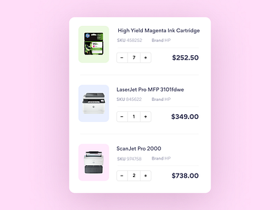 Tiny UI Three buy checkout design electronics list listing pink price product purchase sale sku ui ux web