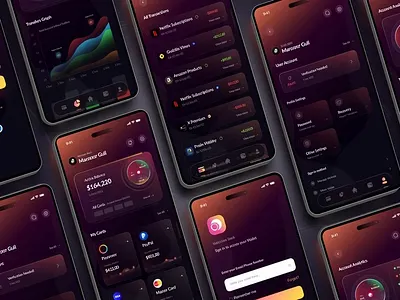 Finance Management App – Premium Dark Themed UI/UX analysis appdesign application banking crypto data designer managment mobileapp money monitor saas screen uiux
