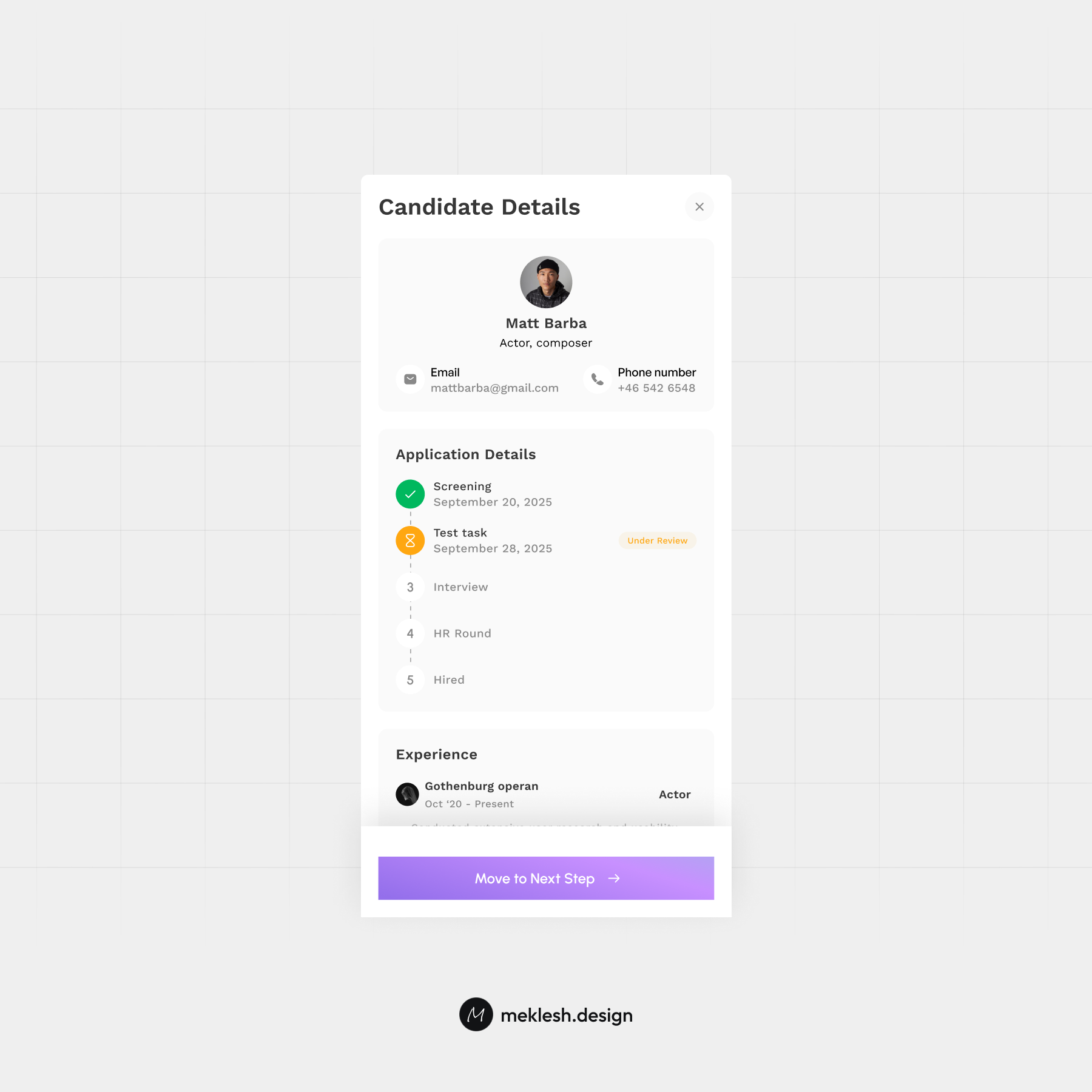 Candidate details from HR platform