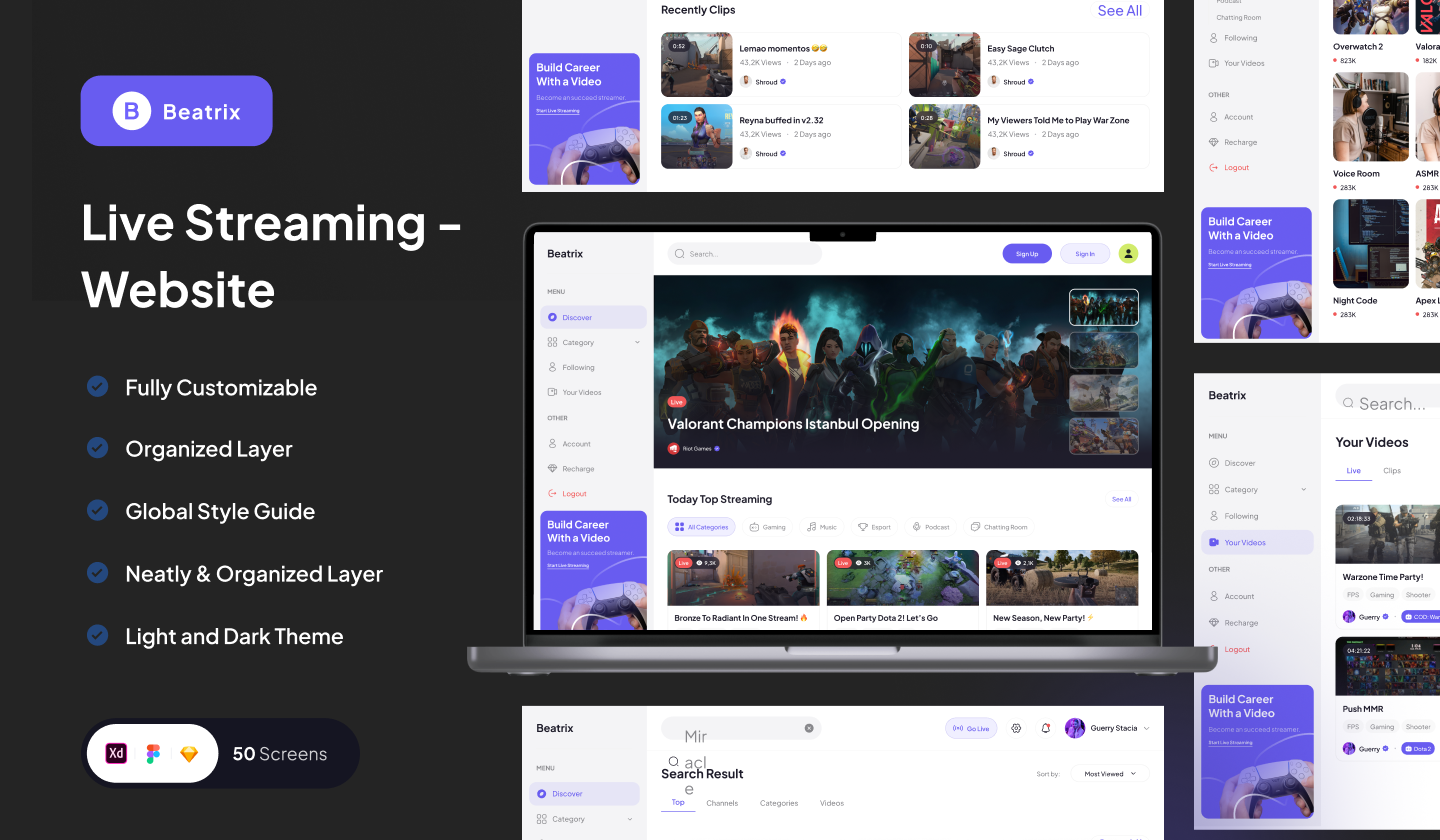 Live Streaming Website design figma livestreaming ui uikit uiux uiuxdesign website