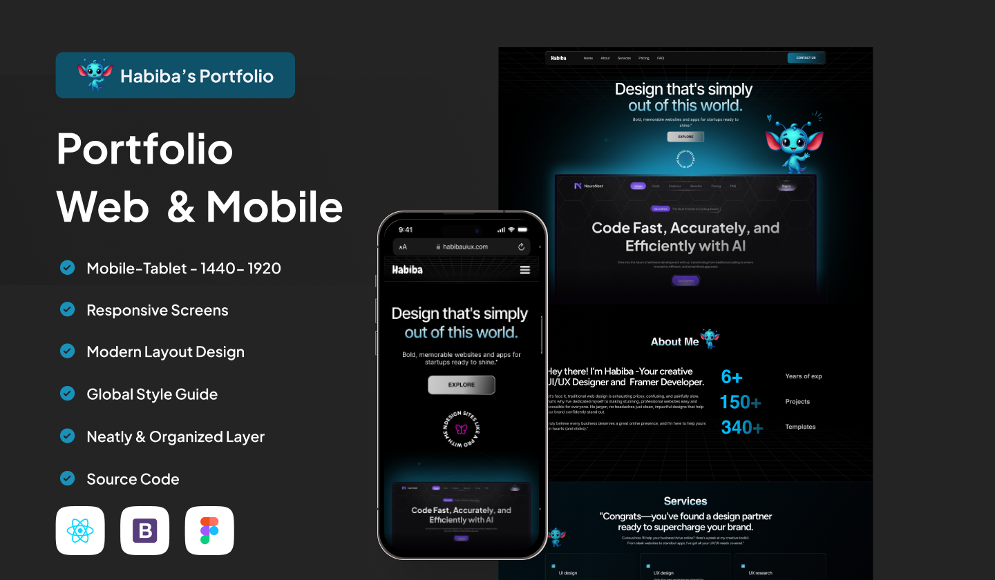 UIUX Designer Portfolio (Responsive & Coded) app appdesign branding design figma graphic design illustration portfolio ui