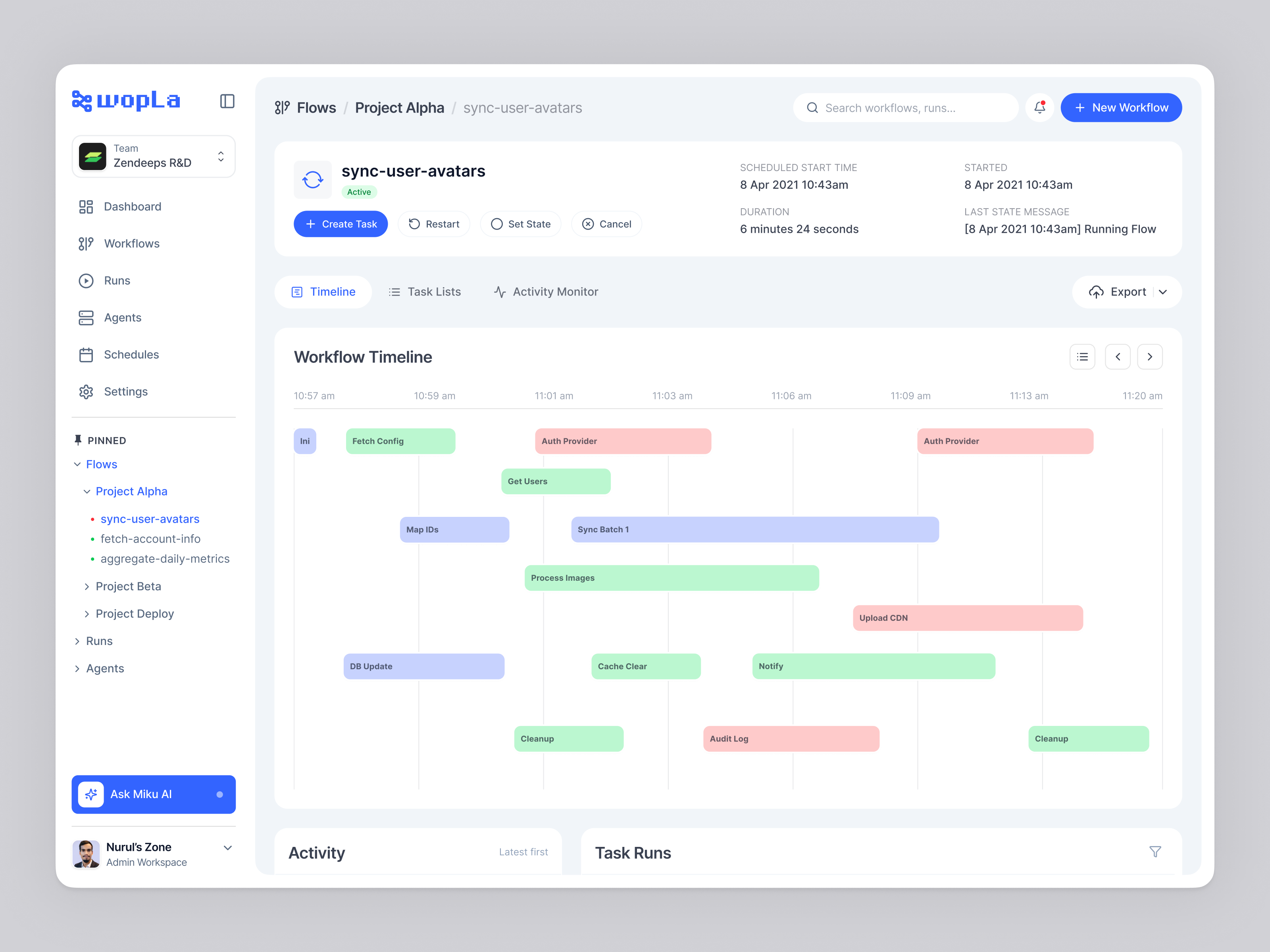 Workflow Orchestration Platform – Task Timeline automation clean dashboard data design figma interaction management minimal orchestration productdesign saas timeline ui uidesign ux uxdesign webapp webdesign workflow