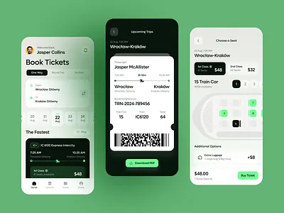 Train Ticket Booking App UI app design app interface booking app clean ui figma interaction design mobile app modern design product design seat selection ticket booking train app transport travel app ui design ux design