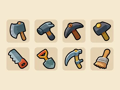 2D Icons - Casual Icon Pack Tool 2d icon 2d icon set 2d icons casual icon pack asset axe casual icon game asset game icon layerlab layerlab.io minimal pickaxe