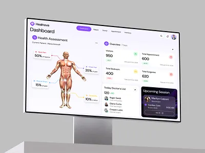 HealNova Dashboard - Intuitive Health Management UI Design anatomyillustration appdesign dashboardui designinspiration digitalhealth figmadesign healthtech hospitalmanagement modernui uidesign uiux uxdesign webdesign