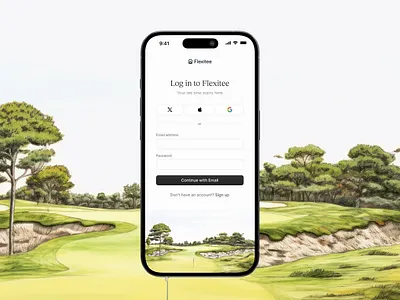 Flexitee - mobile login ai app application clean create account design golf ios login mobile modern sign in sign up sport ui ui design ux watercolor