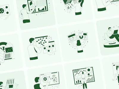 Research Illustration Set analysis art artwork business character chart data digital illustration infographic people professional report research science statistician stats study vector visualization