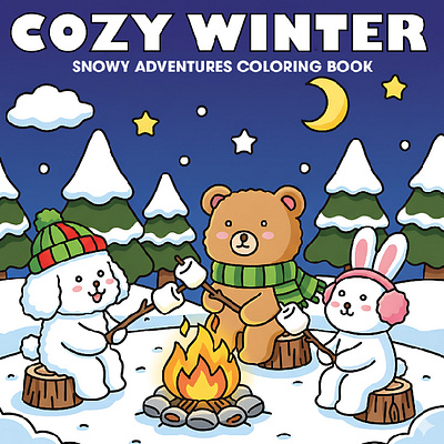 Cozy winter Coloring book for Adults & Teens adobe illustrator adult coloring page animal fun coloring animal line art coloring page cozy winter graphic design kdp coloring book line art teen coloring page
