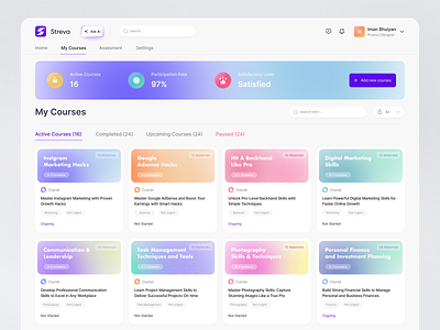 Streva Online Course Platform ai tutor application class course e learning education online class online course online exam skills tutorial video class web application