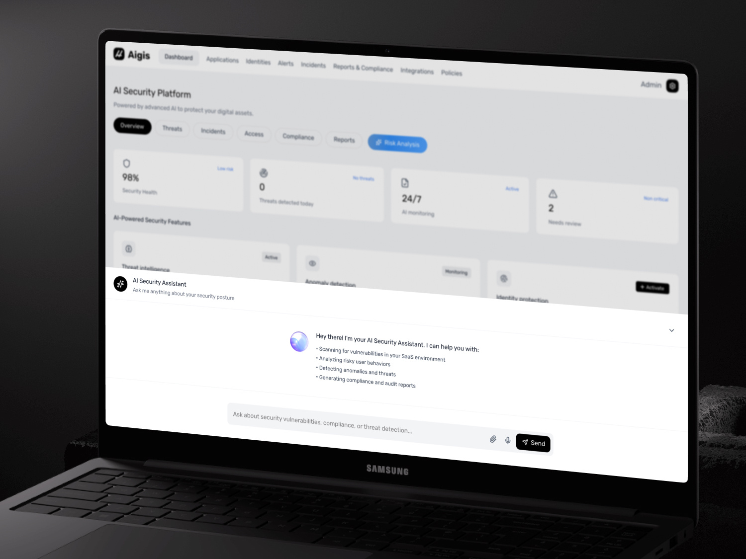 AI-powered security for SAAS products dashboard & assistant 3d ai app assistant concept dashboard design graphic design security ui ux