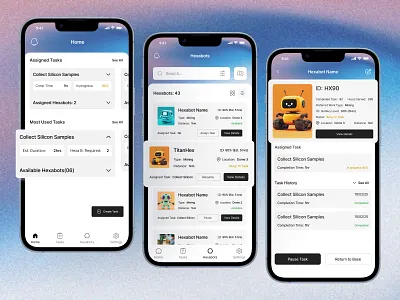 Hexabot Management Mobile App – Task & Robot Control UI app ui app ui ux app ui ux design ui design ui ux design ux design
