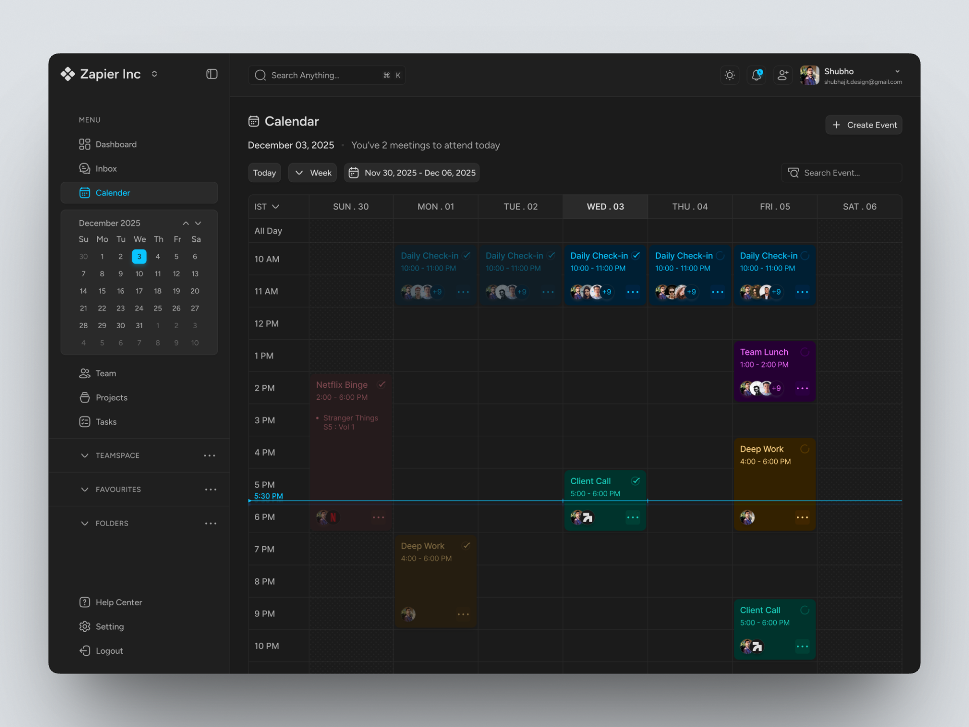 Calendar Screen Dashboard UI Design calendar dark mode dashboard design figma product design saas ui ui design ui designer