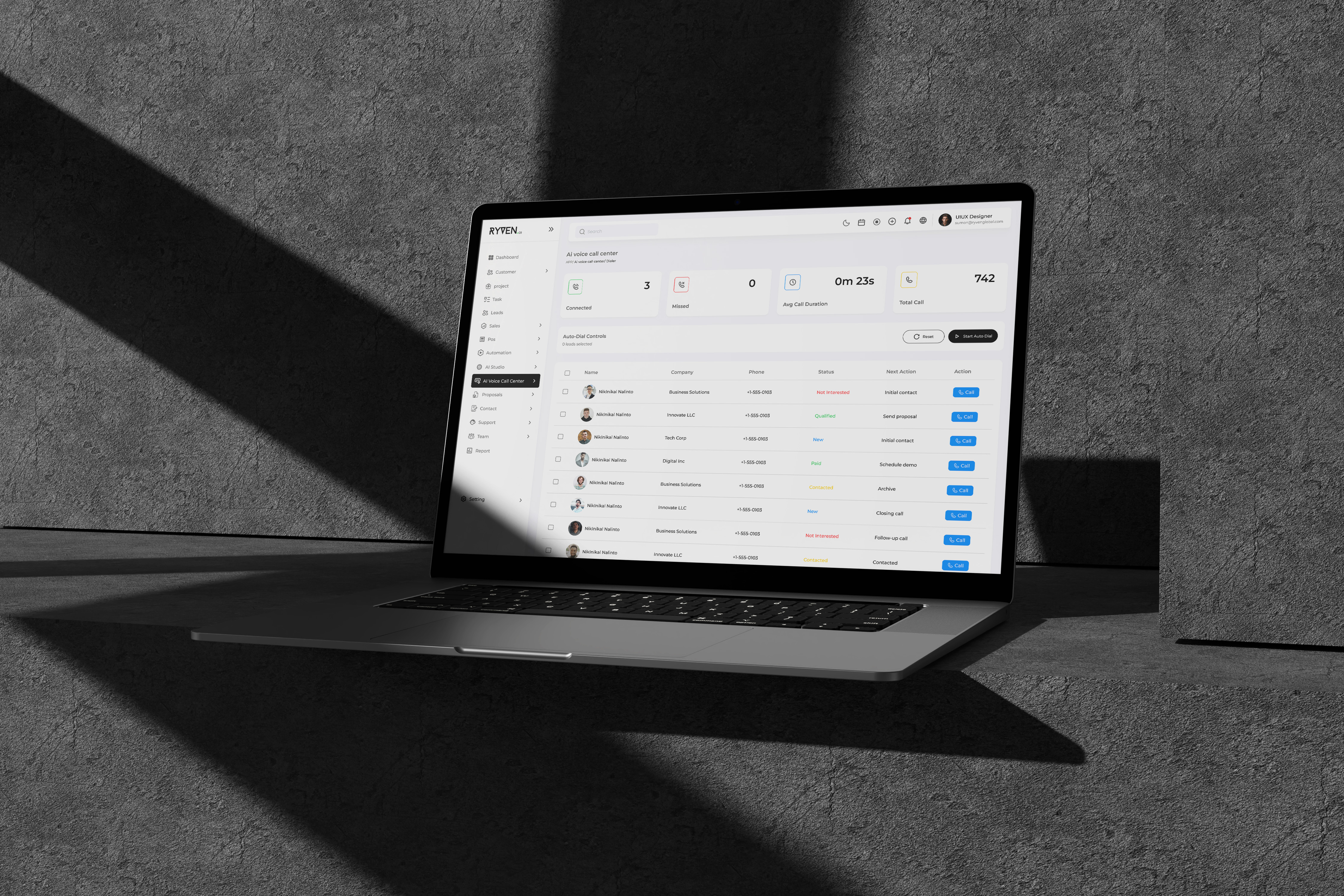 Ryven CRM — Smart AI Dialer & Call Center Dashboard ai voice call center aistudio call center cleanui crmplatform crmuidesign dashboardui designsystem figmadesign minimalui moderncrm ryvencrm saasdesign supportsystem taskdashboard uicomponents uxinspiration uxtdesign voicecallcenter webappdesign