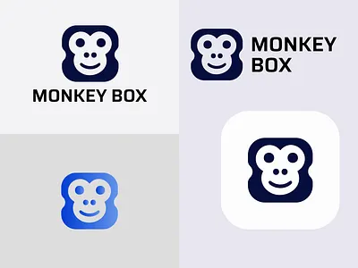 Monkey Box logo ai logo animal brand identity branding emblem head illustration logo logo design minimalist monkey monkey head tech logo wild