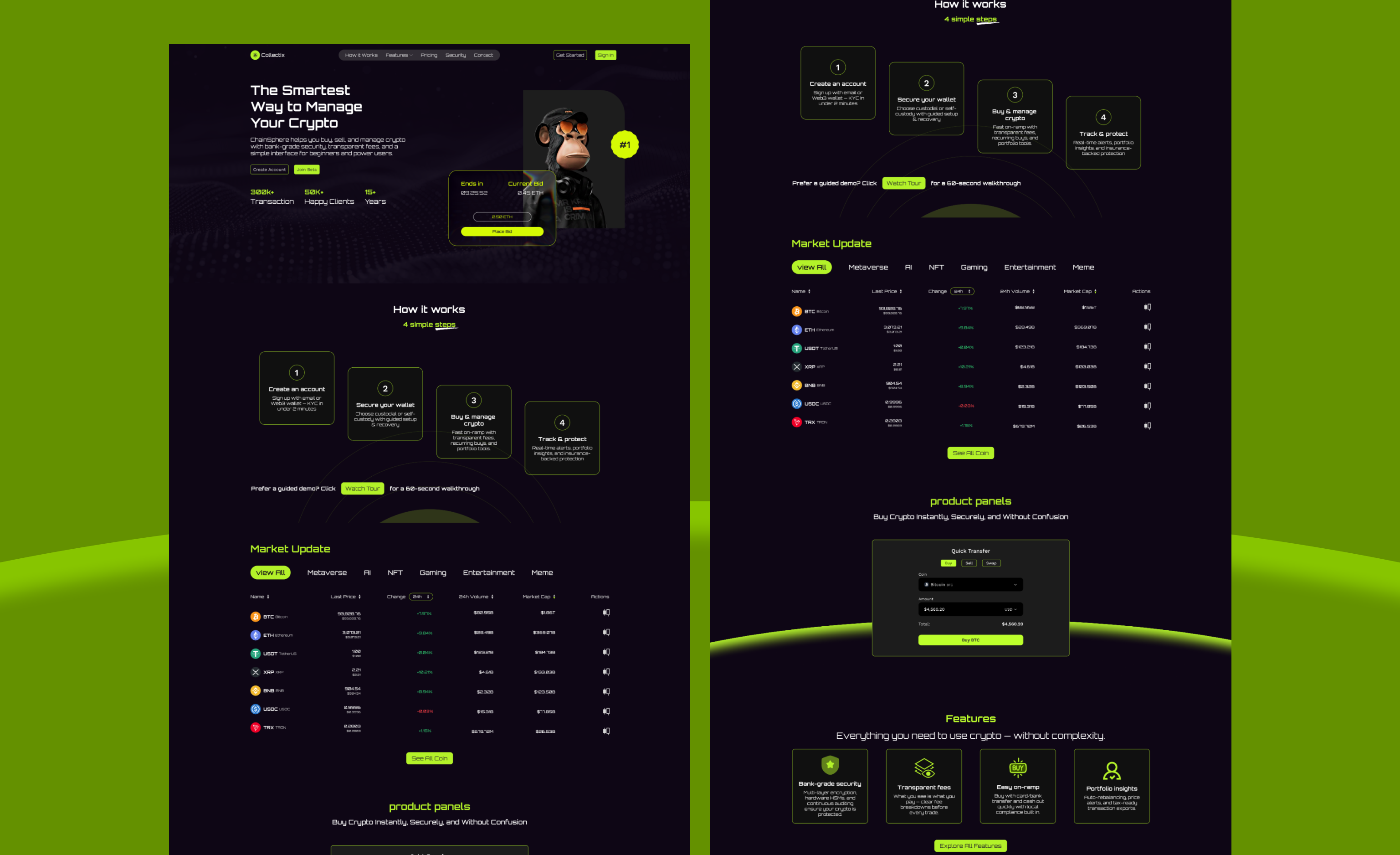 Crypto Management Landing Page — Modern Web UI crypto landing page design landing page modern ui neon landing page ui ui design user experience user interface ux ux research uxui website ui